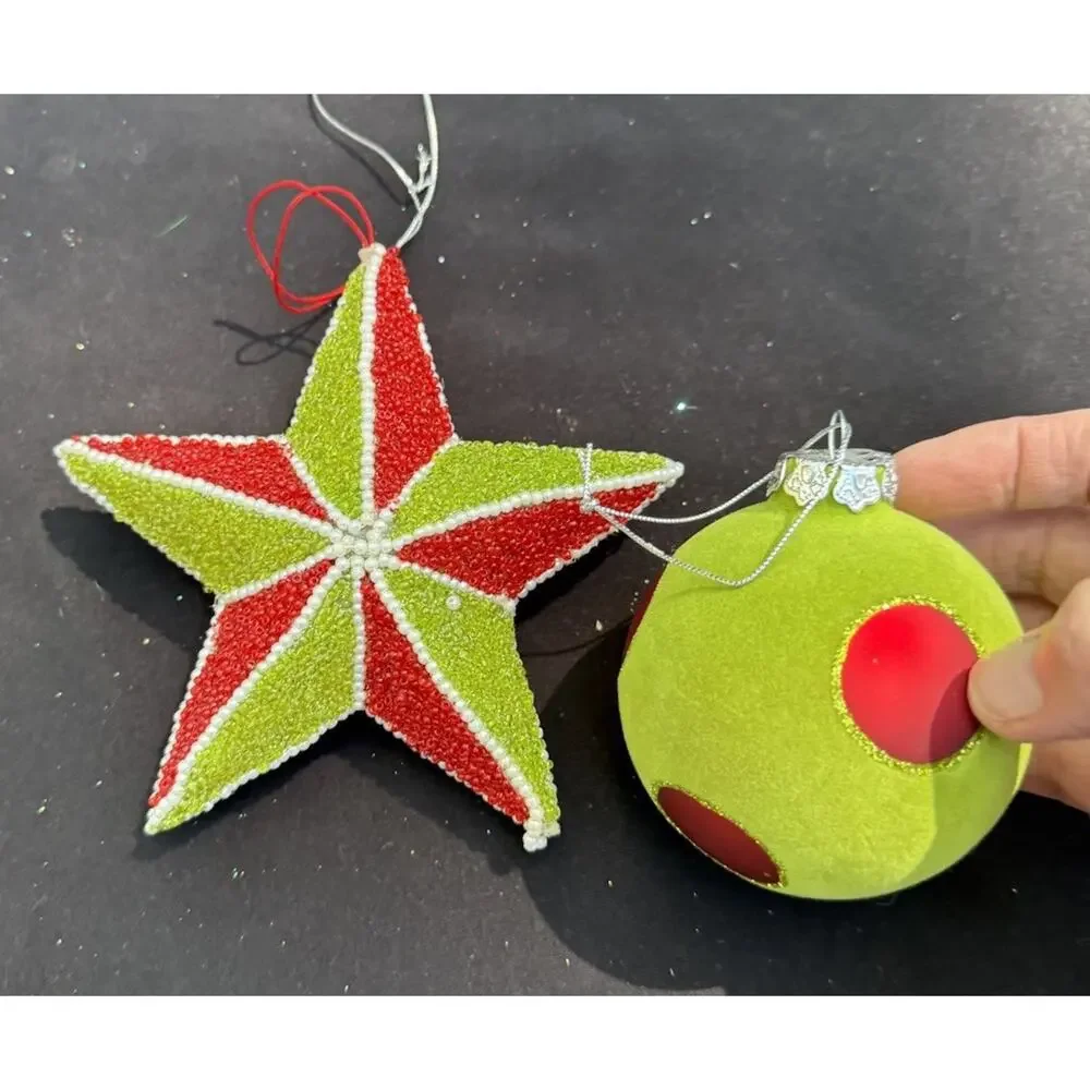 Dept 56 Whimsical Christmas ornament Beaded Star & Flocked Ball -Lo10